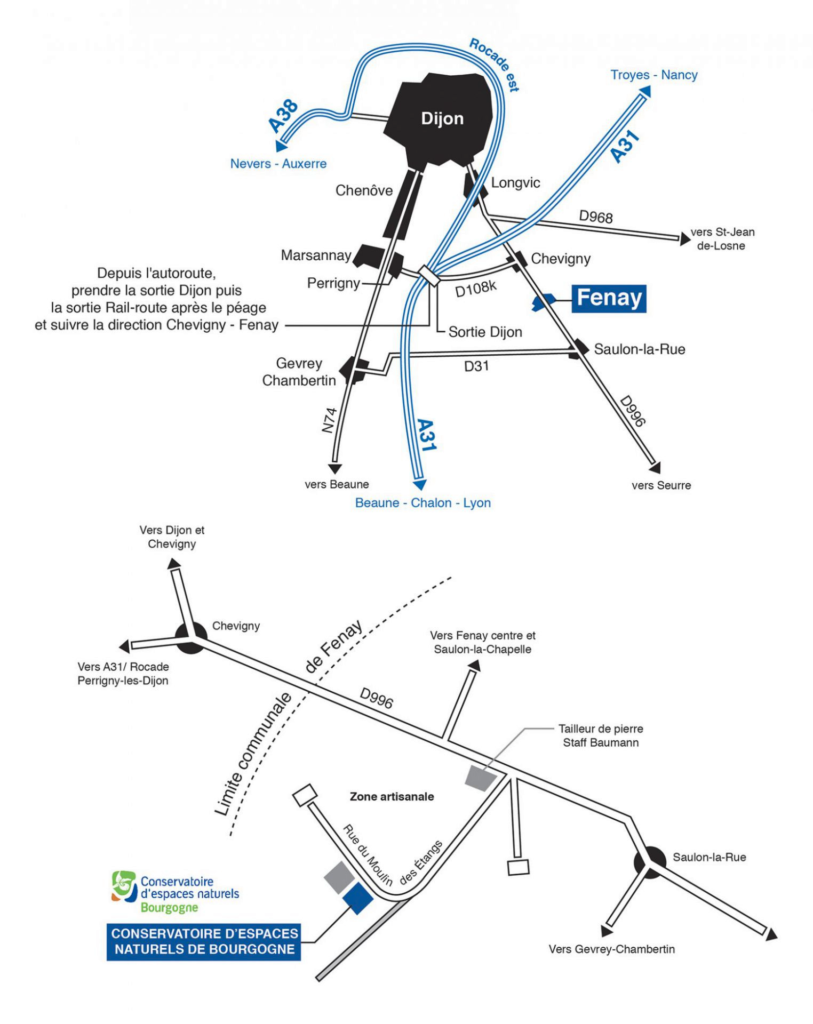 Plans d'accès au Conservatoire d'espaces naturels de bourgogne